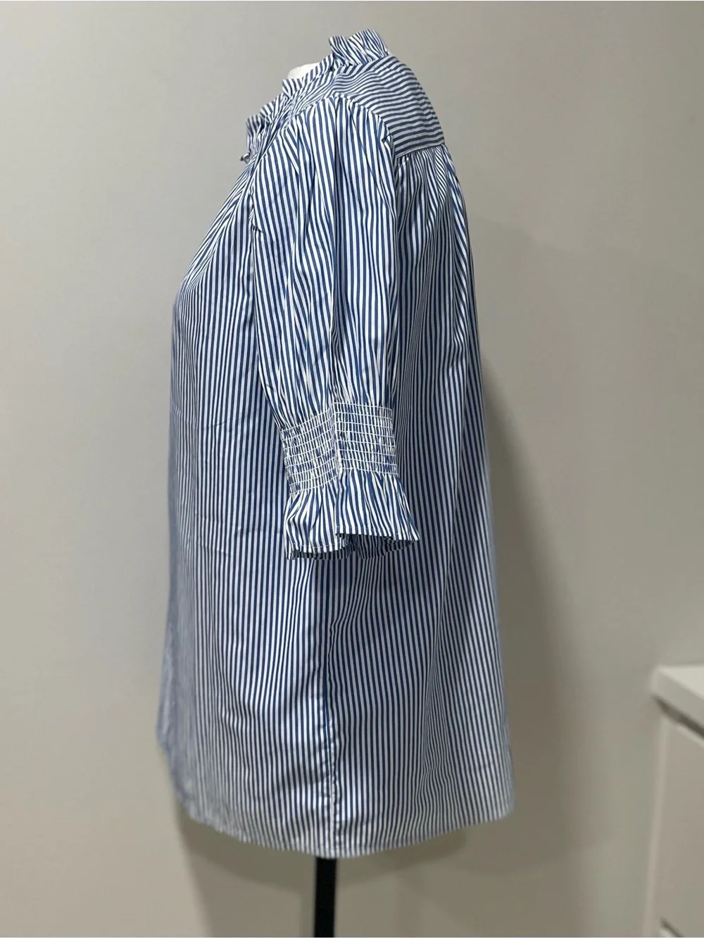 NWT J Crew Banker Blue White Stripe Short Sleeve Puff Smock Ruffle Cotton Preppy